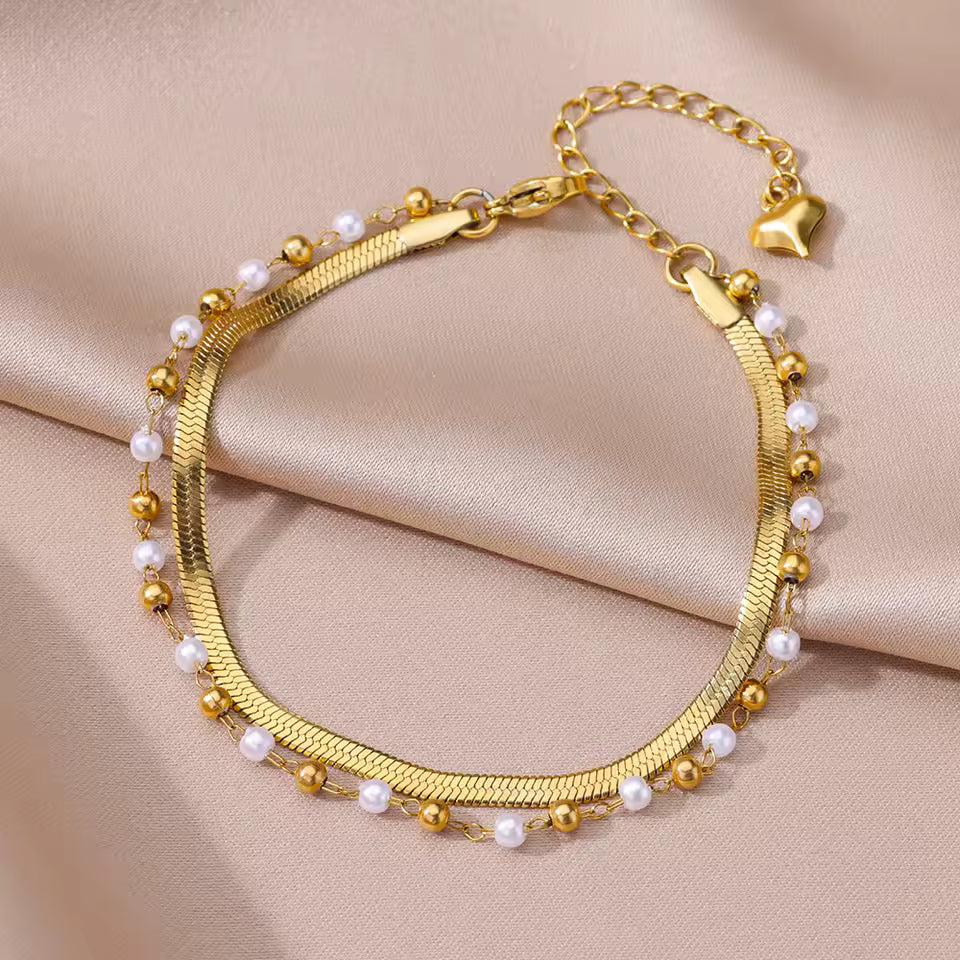 Pearl beaded anklet